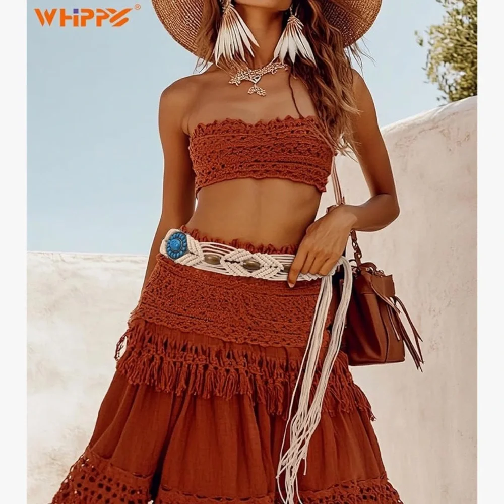🆕 Boho Braided Belt for Women Hand-Woven Wax Rope & Turquoise Belt Western